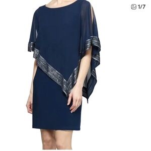 SL Fashions Navy Dress with Sheer Detail Like New Worn Once Sz 14